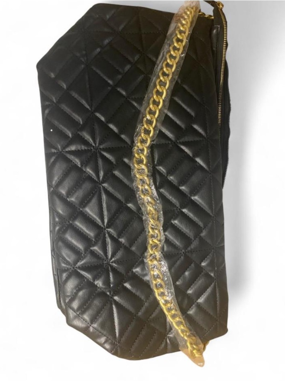 Fashion Nova Black Quilted Shoulder Bag with Gold Chain